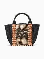 Marley Raffia Small Tote Black Mix