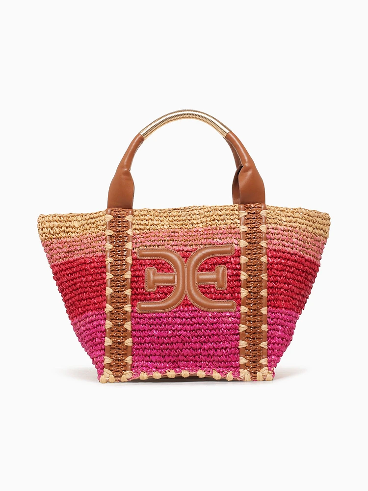 Marley Raffia Small Tote Coral