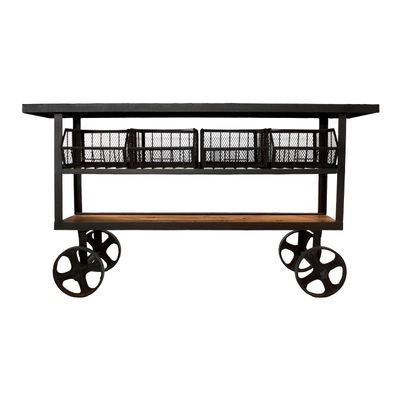 Industrial Wheeled Console Table—Natural Mango Wood Finish