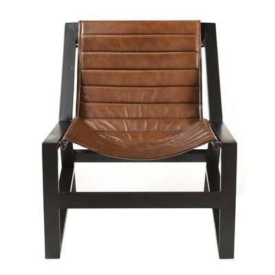 Saga Buffalo Leather Side Chair in Tan Brown