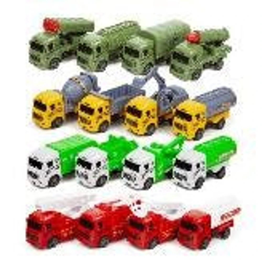 Big Kid's Pull Back Trucks Combo Pack (Sanitation, Military, Construction, and Firetrucks)