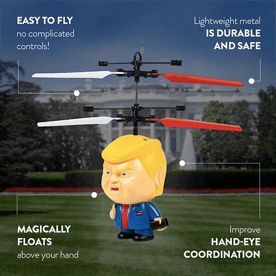 World Tech Toys Président Trump Figure volante de 3,5 pouces UFO Hélicoptère à grosse tête