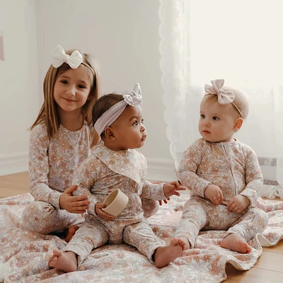 Pyjama 2 pièces - bébé et enfants Fleurs rétro lilas