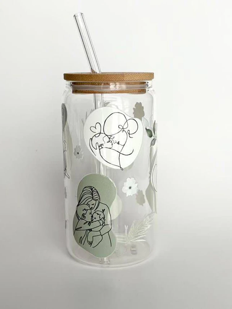 Tumbler en verre avec couvercle et paille (16 oz