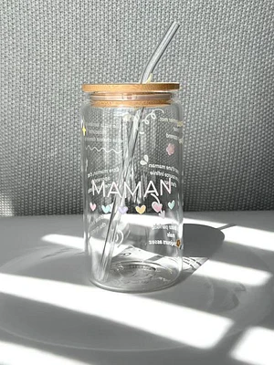 Tumbler en verre avec couvercle et paille (16 oz