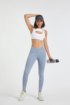 Light Blue Crossover Legging With Pockets