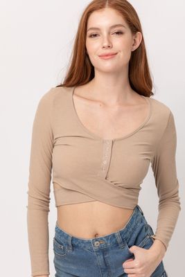 Knit Button Waist Strap Top