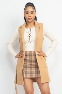 Belted Longline Sleeveless Coat