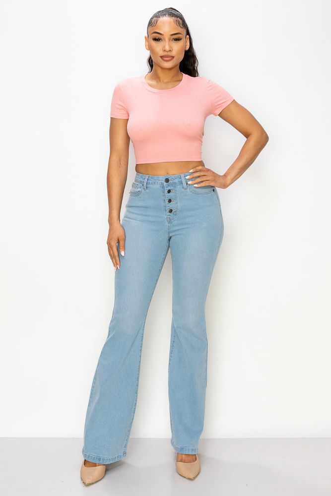 Bell Bottom Button-Down Denim Jeans