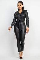 Belted Long Sleeve Skinny Jumpsuit