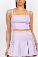 Faux Suede Cami Top & Pleated Skorts Set