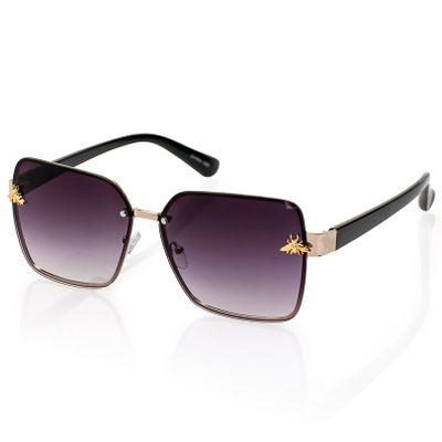 Women's Square Color Frame Sunglasses with Bee Detailing