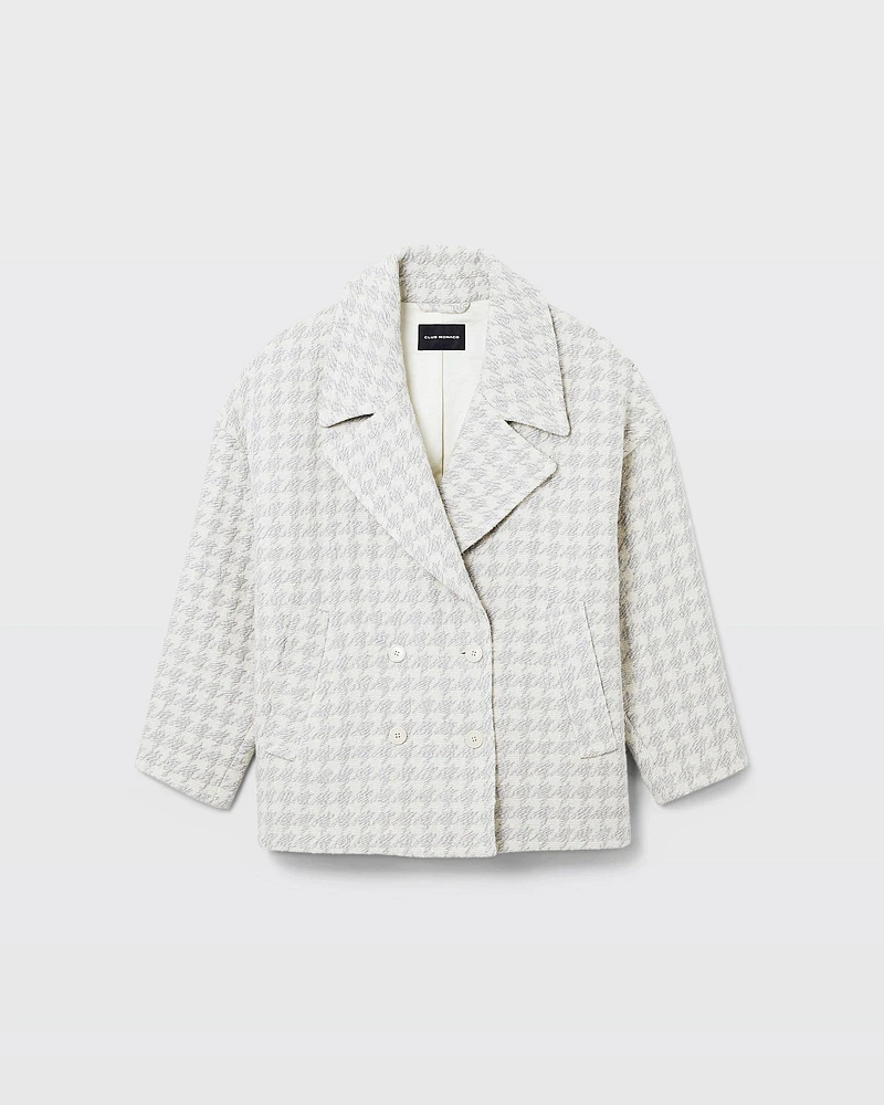 Short Double-Breasted Textured Relaxed Coat