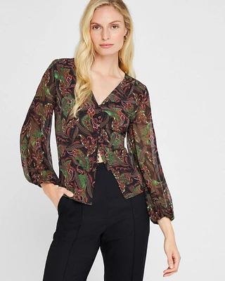Printed Silk Button Detail Blouse
