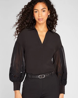 Embroidered Balloon Sleeve Blouse