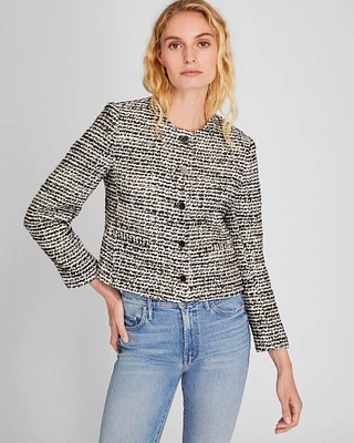 Bouclé Cropped Collarless Jacket