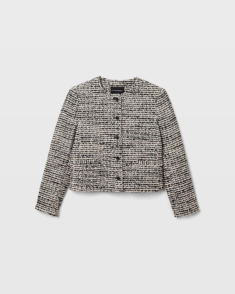 Bouclé Cropped Collarless Jacket