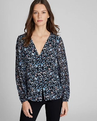 Printed Silk Button Detail Blouse