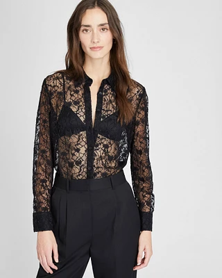 Sheer Lace Button Down Shirt