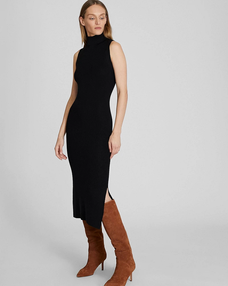 Sleeveless Merino Wool Turtleneck Midi Dress