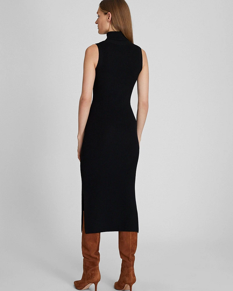 Sleeveless Merino Wool Turtleneck Midi Dress