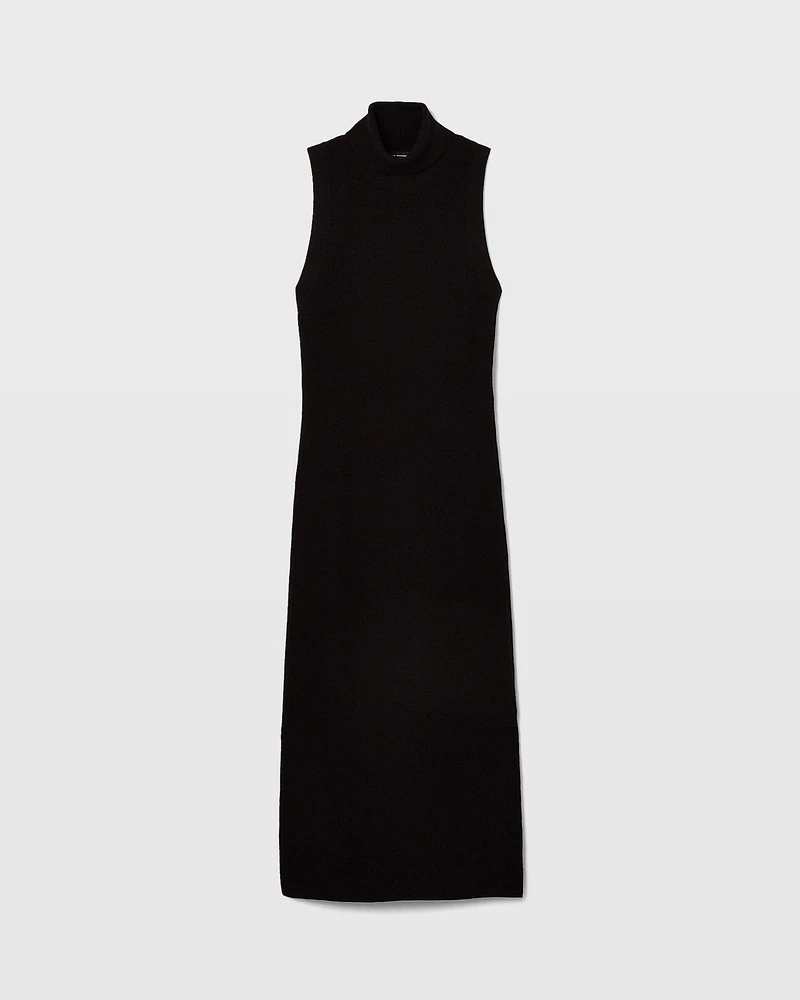 Sleeveless Merino Wool Turtleneck Midi Dress