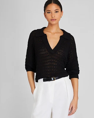 Mixed Stitch Oversized Johnny Collar Sweater