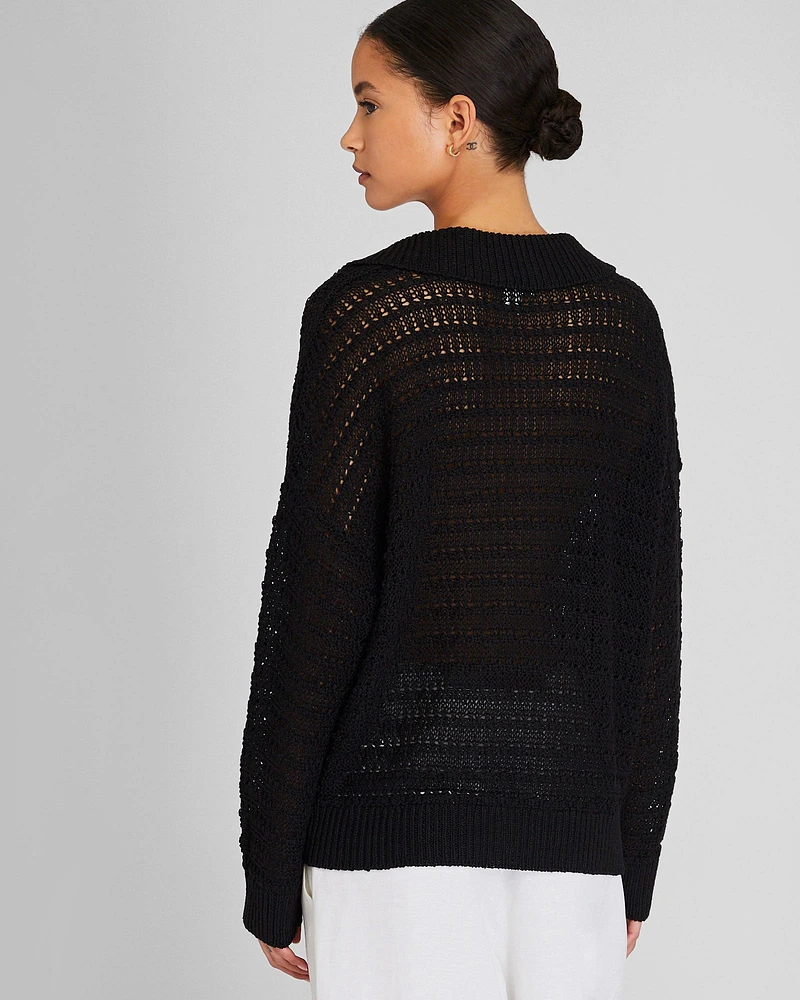 Mixed Stitch Oversized Johnny Collar Sweater