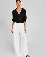 Mixed Stitch Oversized Johnny Collar Sweater