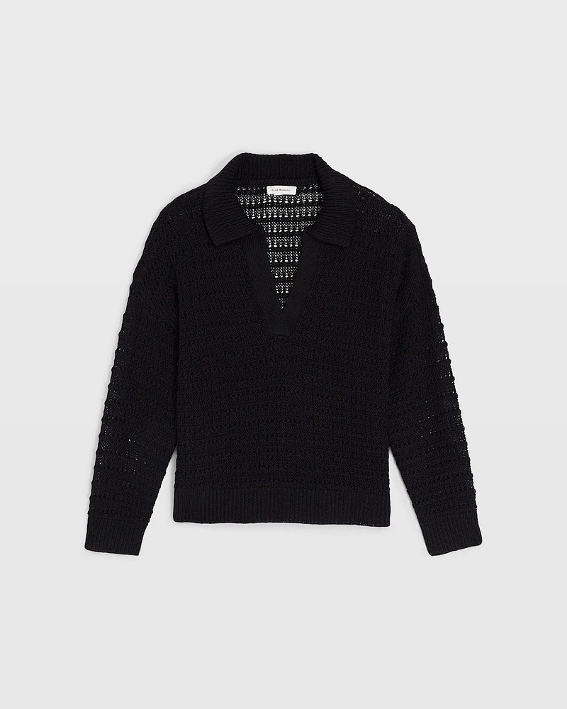 Mixed Stitch Oversized Johnny Collar Sweater