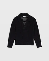 Mixed Stitch Oversized Johnny Collar Sweater
