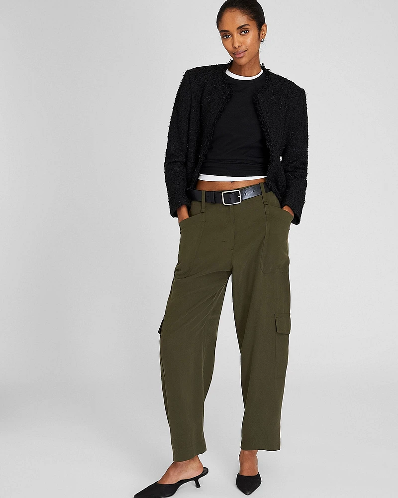 Collarless Bouclé Fringe Jacket