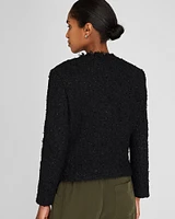 Collarless Bouclé Fringe Jacket