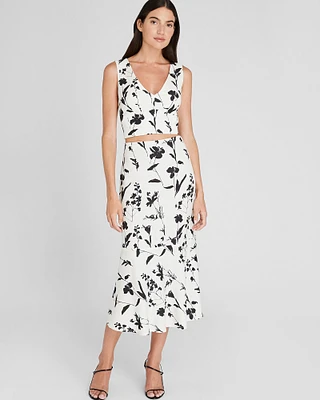 Printed Linen-Blend Midi Skirt