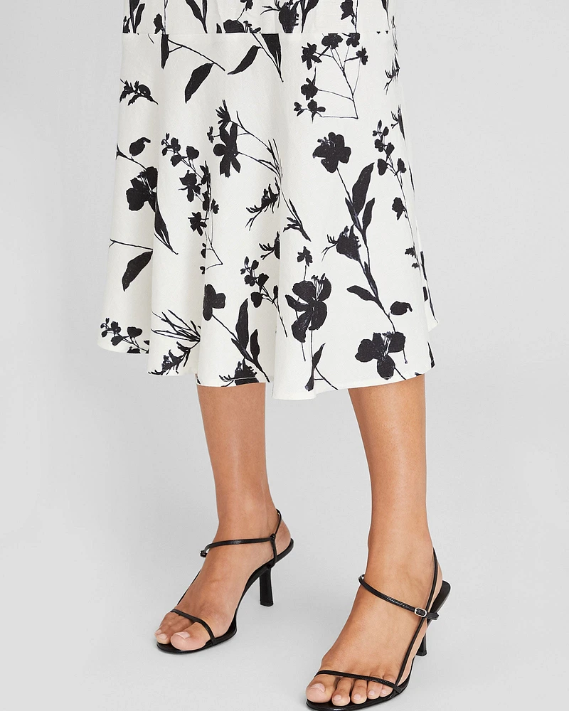 Printed Linen-Blend Midi Skirt