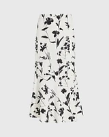 Printed Linen-Blend Midi Skirt