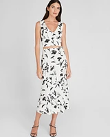 Printed Linen-Blend Midi Skirt