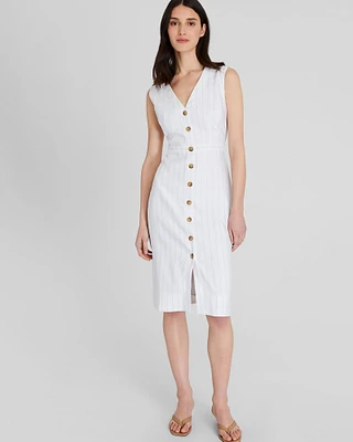 Striped Button Front Pencil Dress