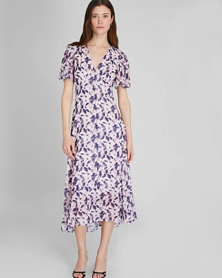 Tiered Flutter Sleeve V-Neck Midi Dress