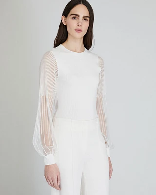 Ribbed Sheer Sleeve Sweater