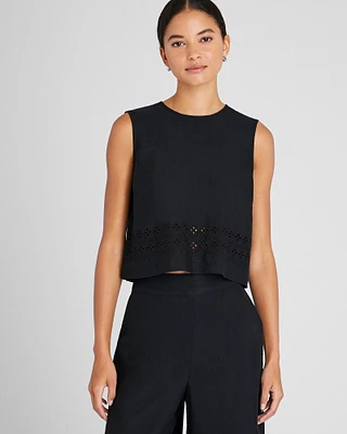 Linen Eyelet Cropped Shell Top