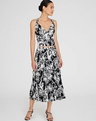 Floral Print Pleated Midi Skirt