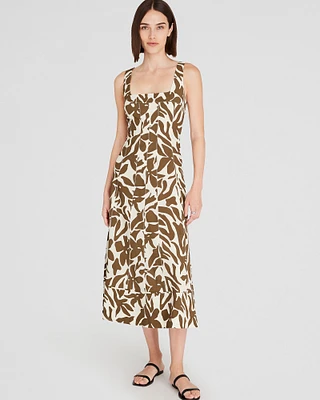 Printed Square-Neck Midi Dress