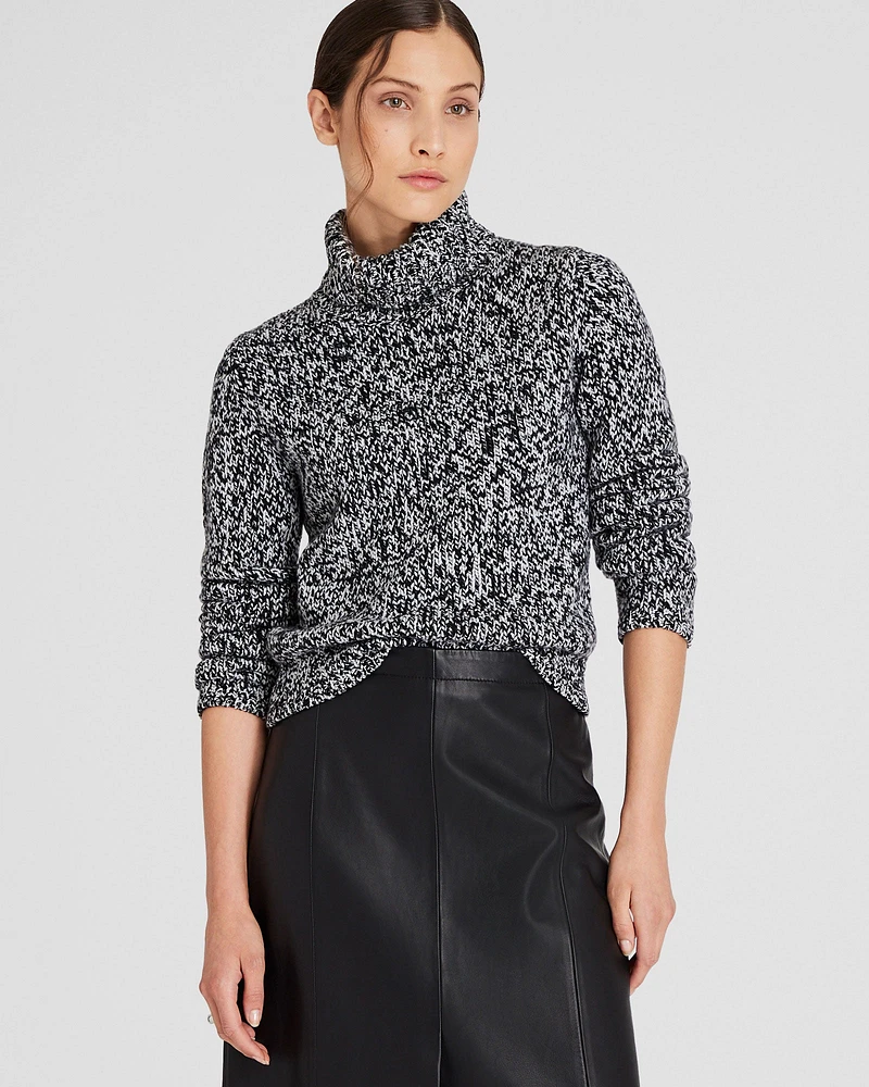 Wool-Blend Marled Turtleneck Sweater