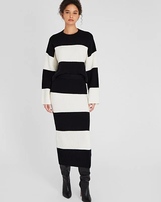 Striped Wool Blend Midi Skirt