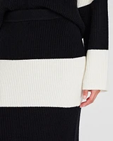 Striped Wool Blend Midi Skirt
