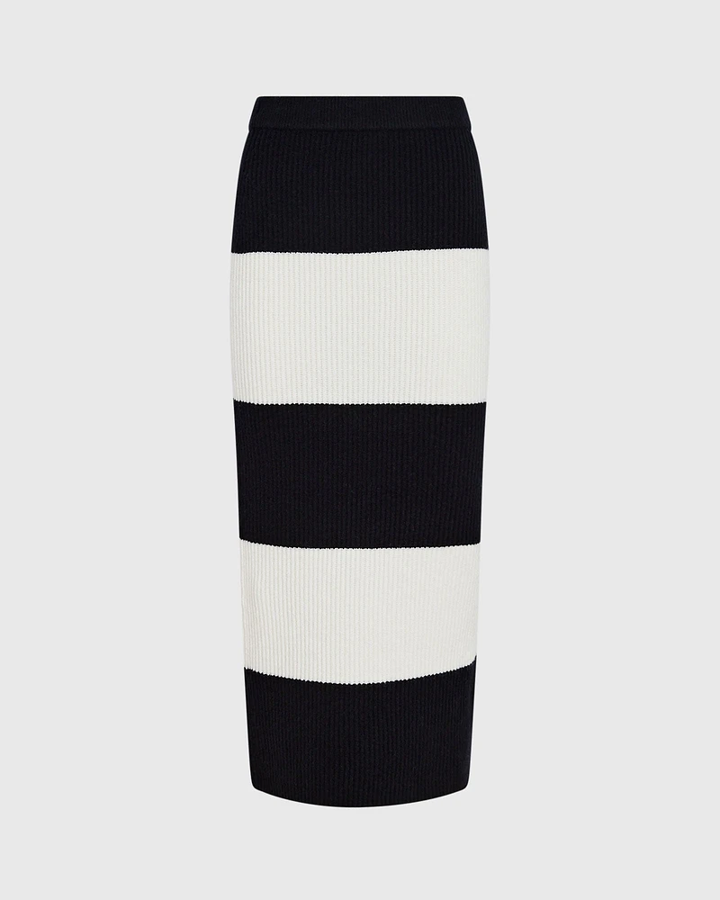 Striped Wool Blend Midi Skirt