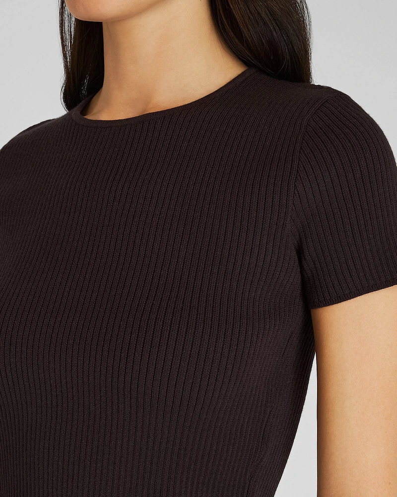 Textured Ribbed Fitted Short Sleeve Sweater
