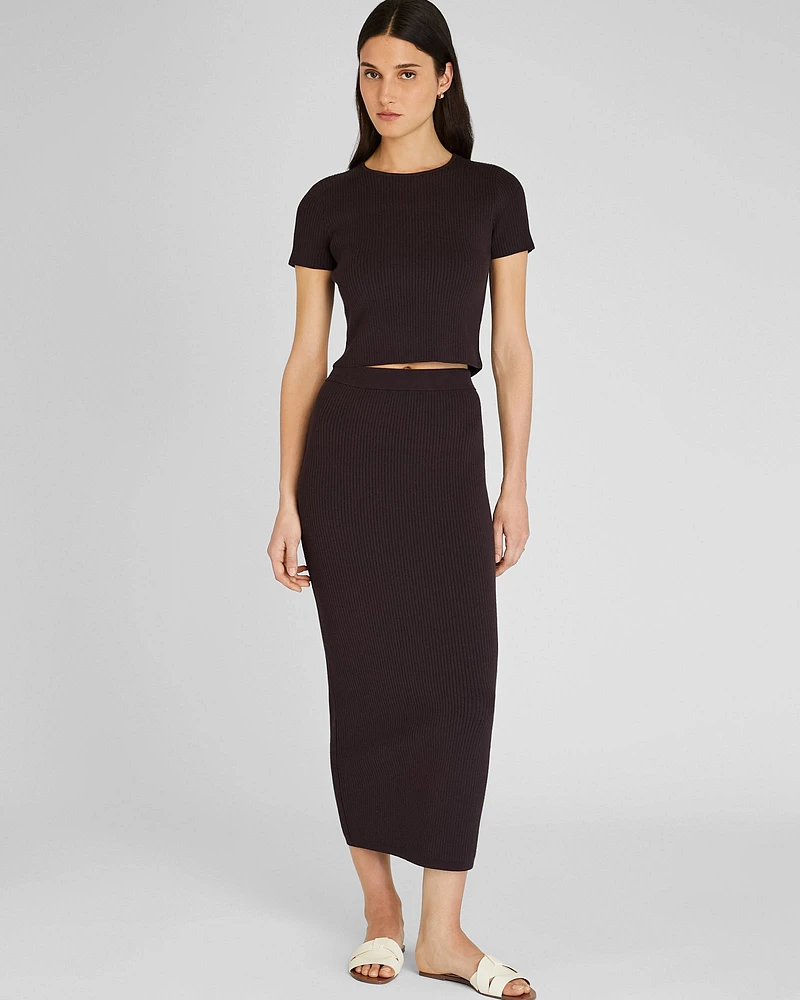 Textured Ribbed Fitted Short Sleeve Sweater
