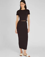 Textured Ribbed Fitted Short Sleeve Sweater
